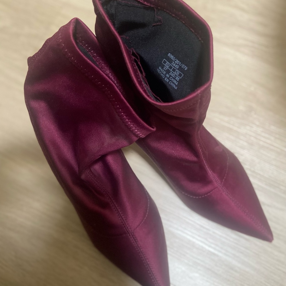 Zara maroon sock ankle boot - Picture 4 of 8